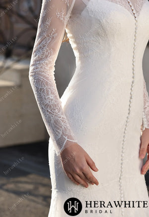 Embellished Mermaid Plunging Neckline Wedding Gown with Scallop Train HW3853