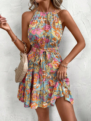 Lace Up Printed Camisole Dress