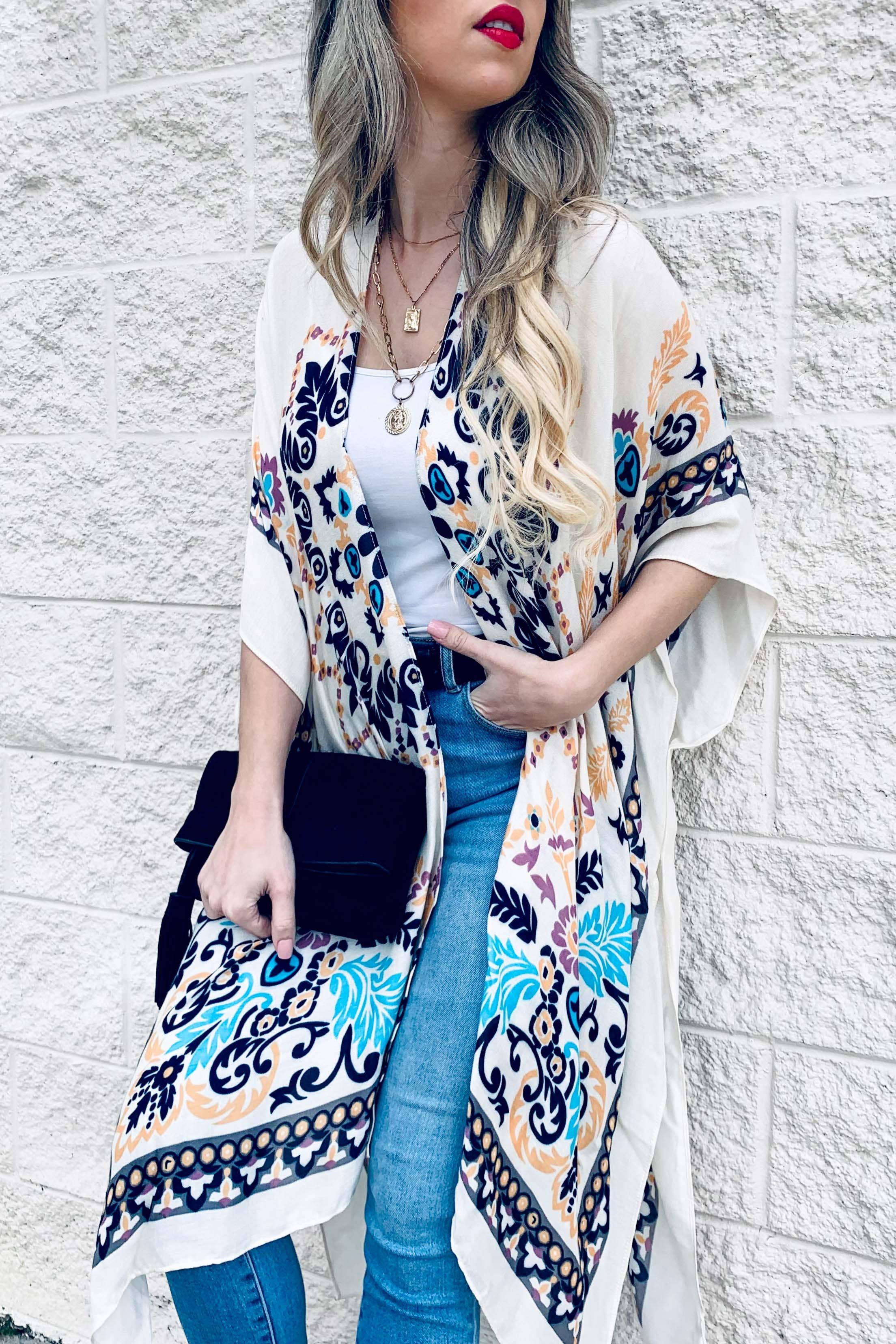 Multi Floral Printed Kimono Cardigan Cover Up