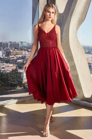 CHIFFON TEA LENGTH DRESS