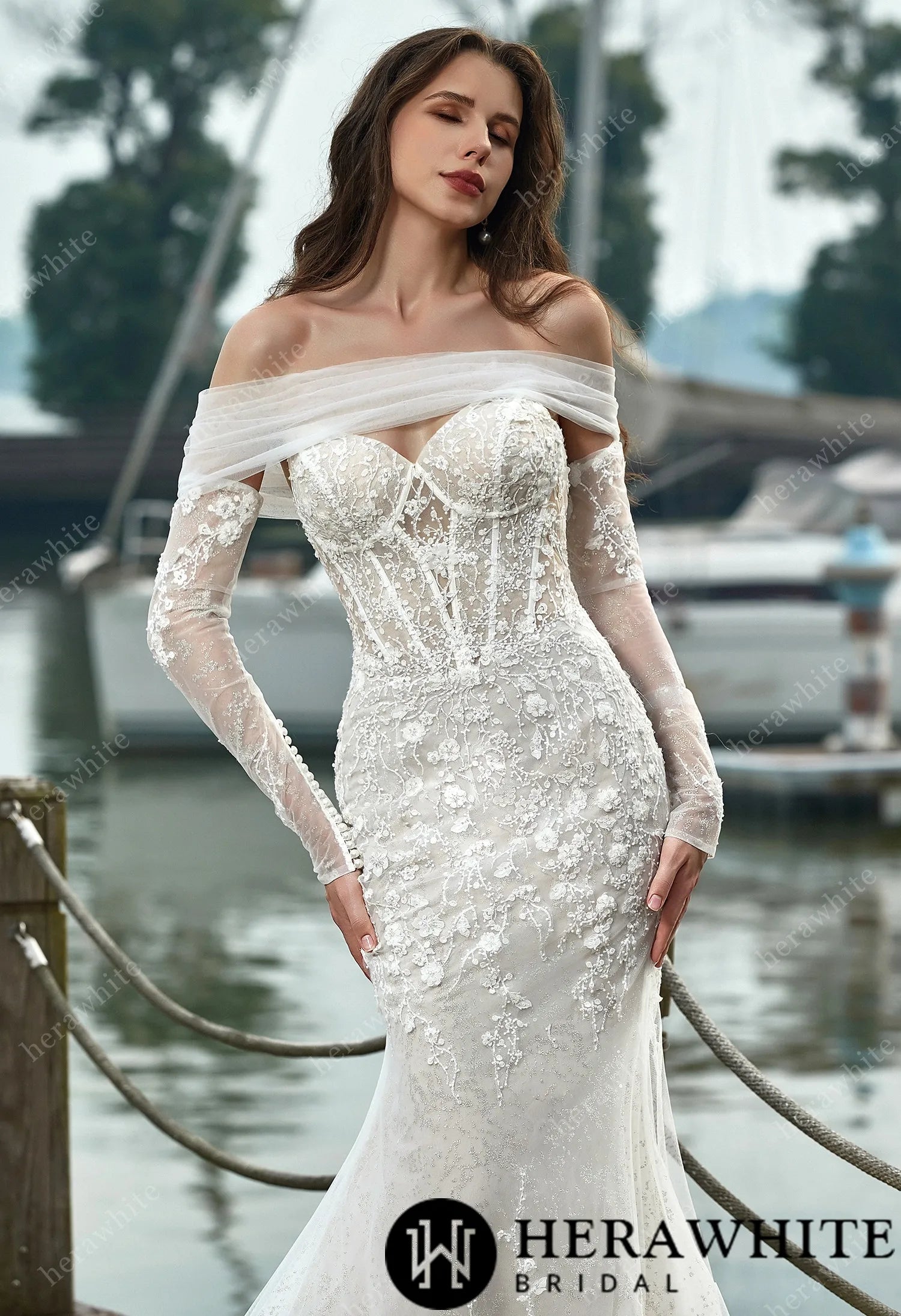 Appliques Corset Lace And Long Sleeves Wedding Dress – Forever & Always