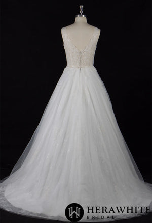 Illusion V Neckline Lace Bridal Gown With Beading Belt