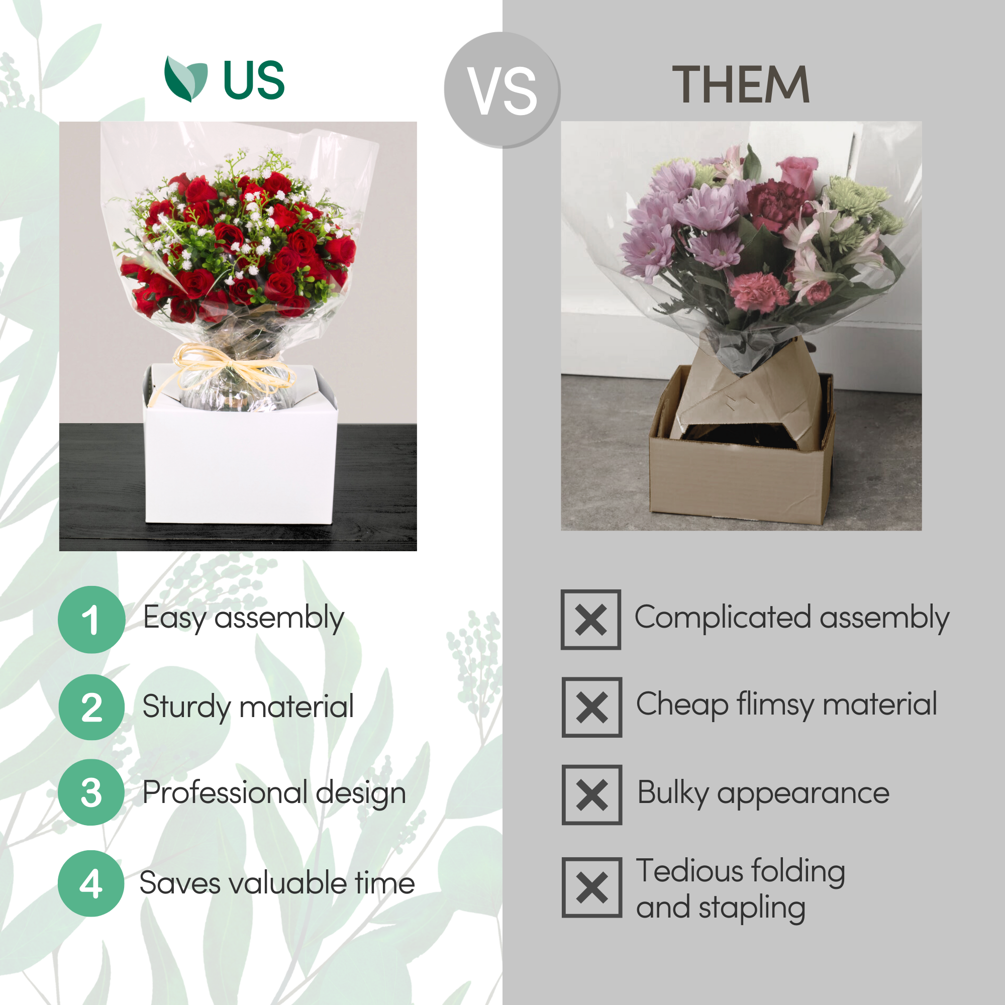 100PK | Quick Fold Floral Delivery Box for Vase Transport