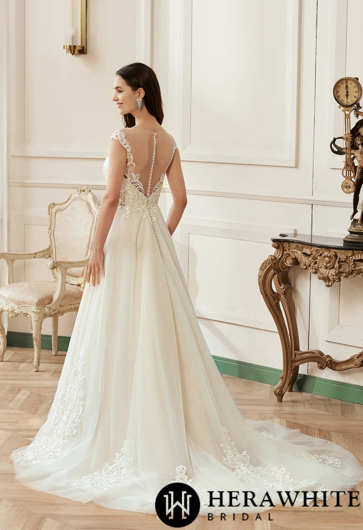 Illusion A-Line Scoop Neckline Lace Bridal Gown