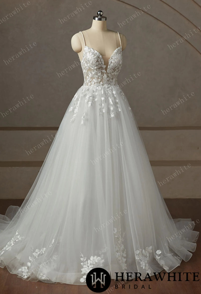 Beaded Strap Lace Tulle Wedding Dress