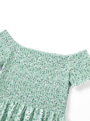 Floral Off Shoulder Shirred Dress