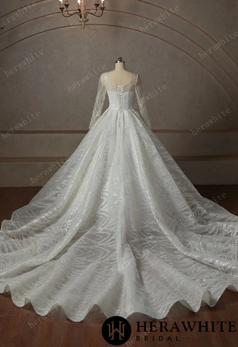 Luxury Lace Beading Wedding Dress With Long Sleeve