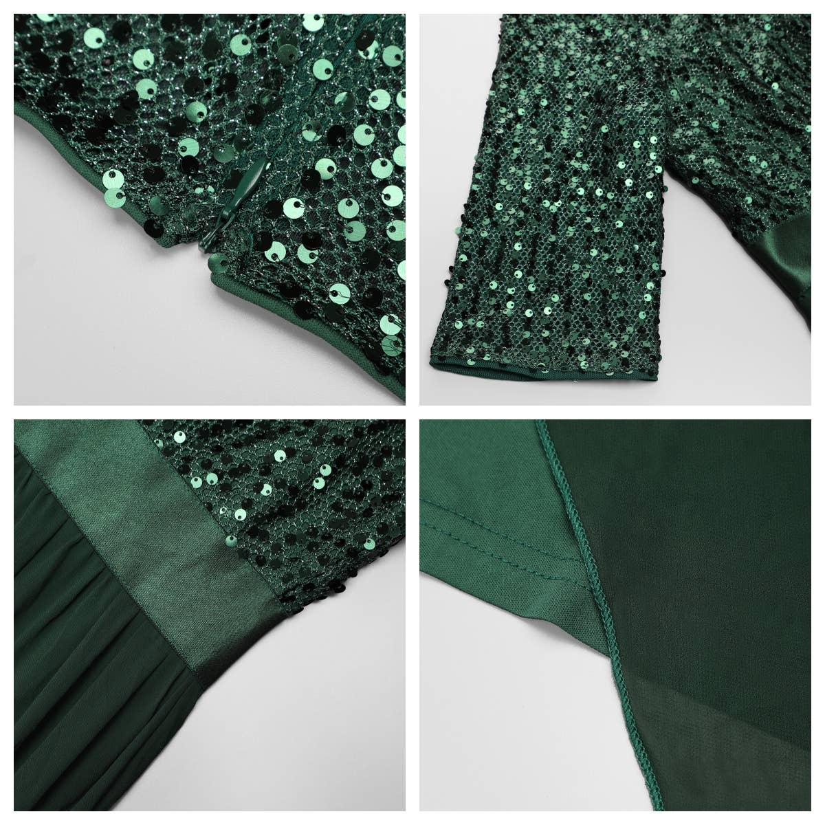 Elegant Round Neckline Sequins Patchwork Dress: 16 / Dark Green
