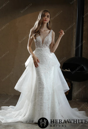 Allover Beaded Sheath Wedding Dress with a Ruffled Skirt