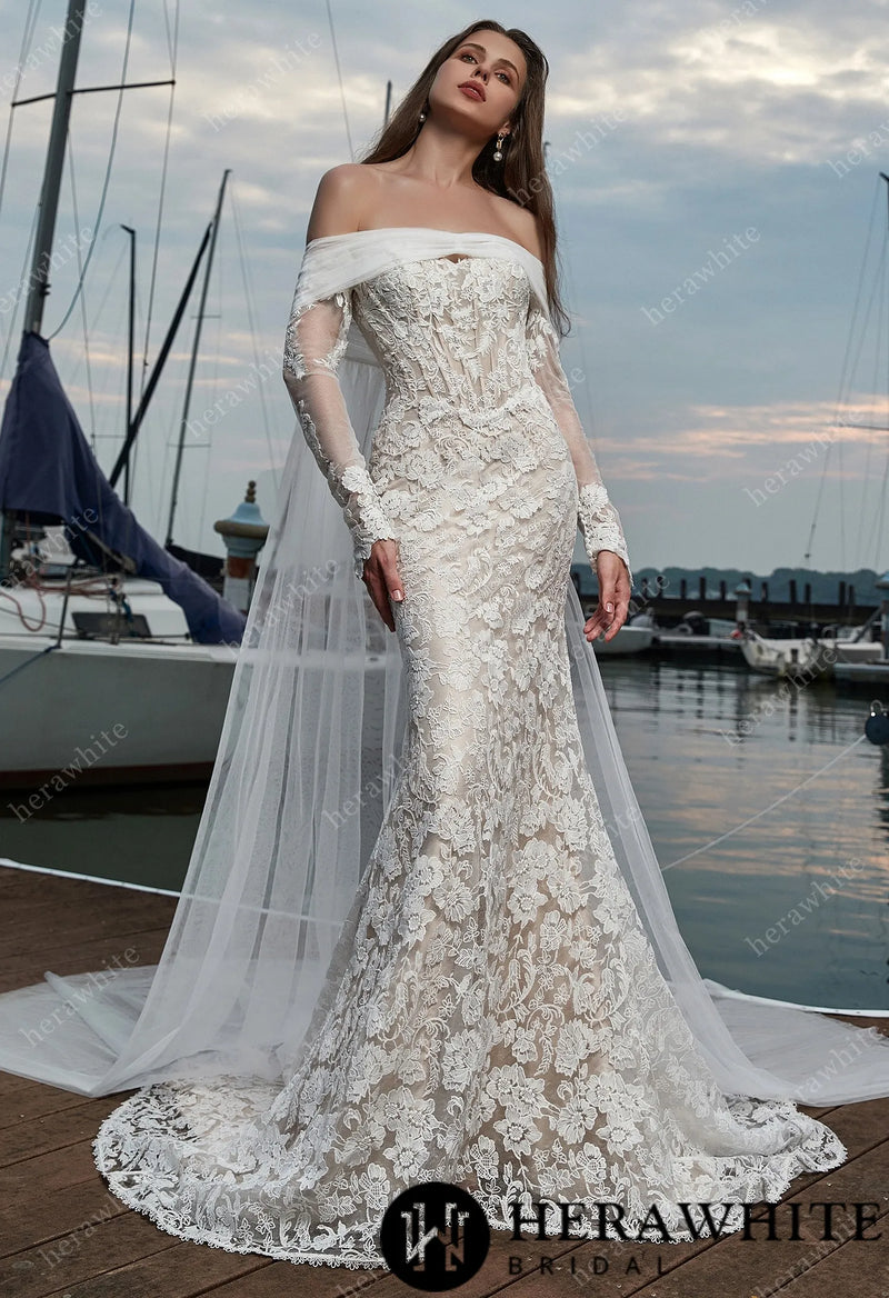 Lace Sweetheart Long Sleeves Mermaid And Hollow Wedding Dress Forever & Always Lace Sweetheart Long Sleeves Mermaid And Hollow Wedding Dress Forever & Always