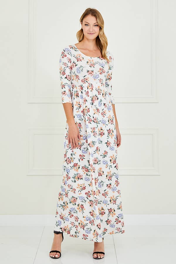 PLUS FLORAL MAXI DRESS - X213359D: 3X / BLUE