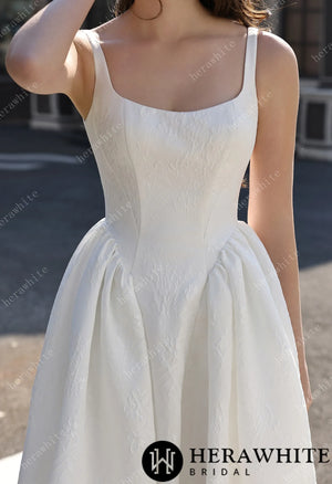 Dignified Square Neckline Subtle Textured Basque Jacquard Satin Ballgown HW3814
