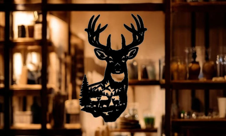 METAL Deer bust with scene