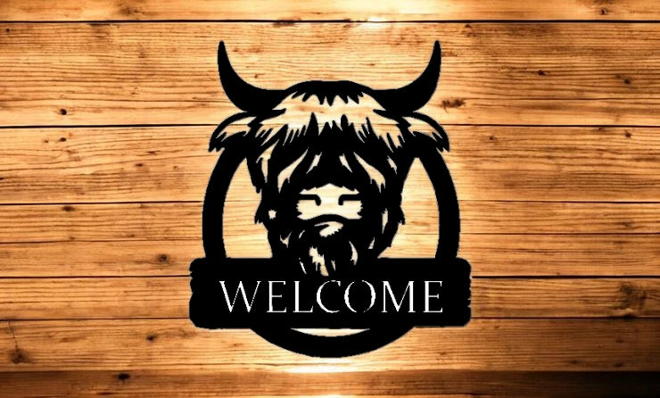 METAL Highland Cow welcome
