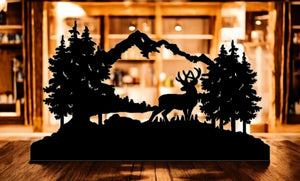 METAL Mule deer mountain with lake scene