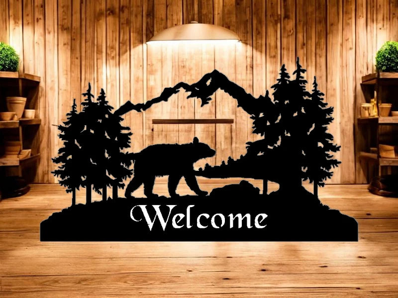 METAL Bear mountain with lake Welcome