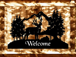 METAL DEER MOUNTAIN LAKE WELCOME
