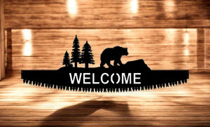 METAL Two man saw with bear Welcome