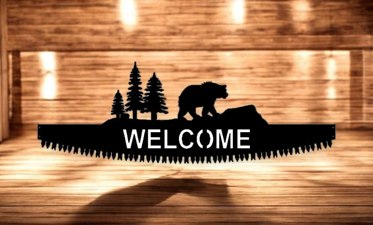 METAL Two man saw with bear Welcome