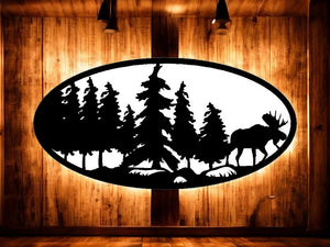 METAL Moose tree oval scene
