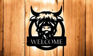 METAL Highland Cow welcome