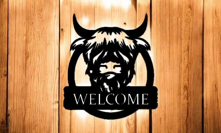 METAL Highland Cow welcome