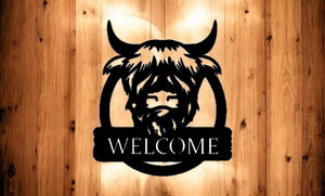 METAL Highland Cow welcome