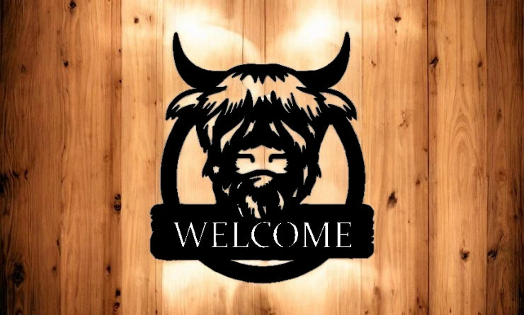 METAL Highland Cow welcome