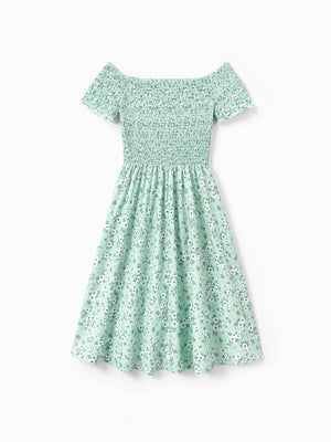 Floral Off Shoulder Shirred Dress