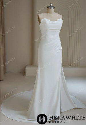 Simple Strapless Ruched with Slit Wedding Dress