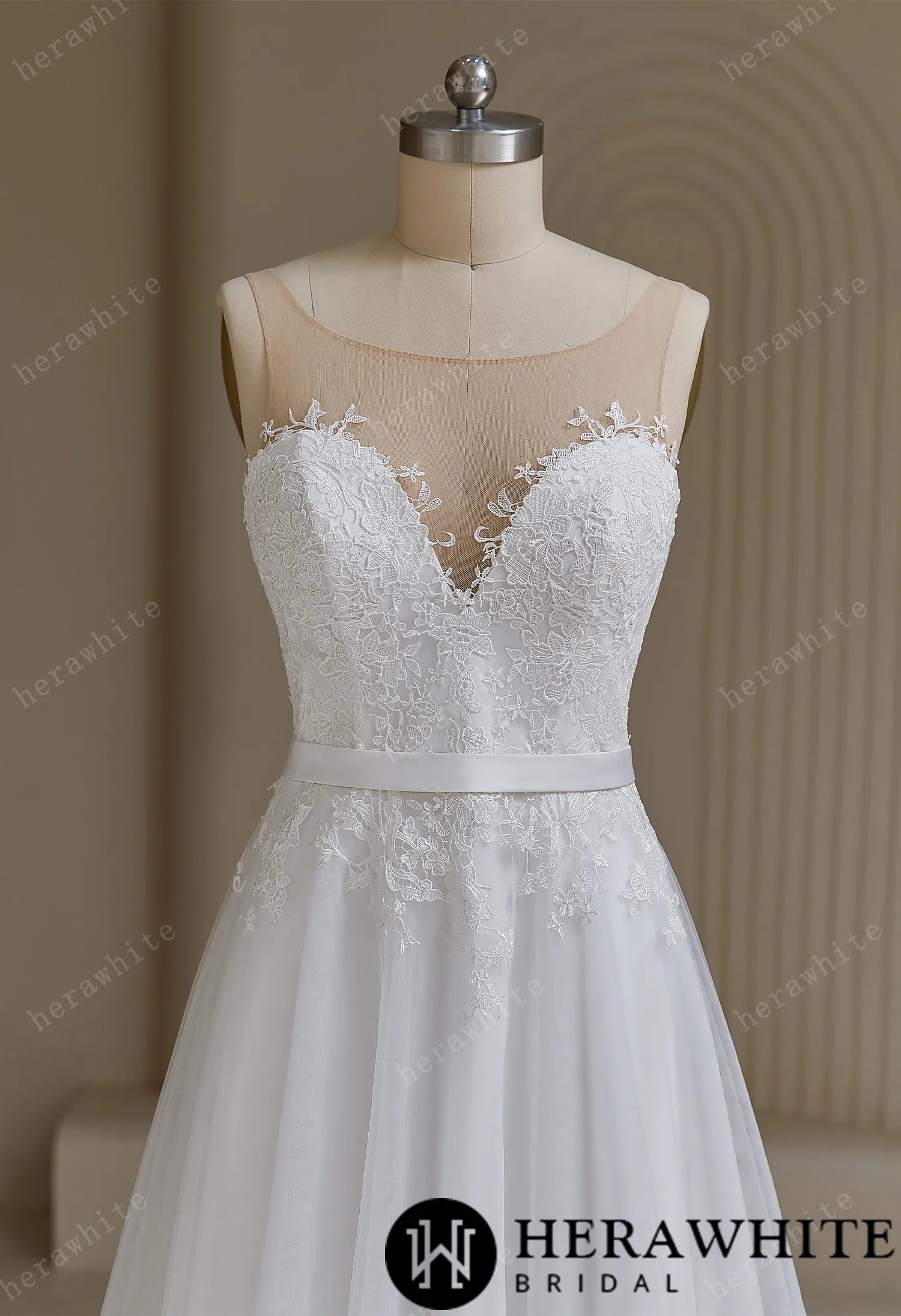 Illusion Neckline A-Line Wedding Dress