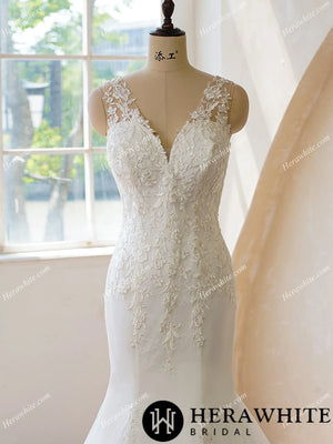 Illusion Back Fit and Flare With Applique Wedding Dress