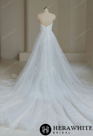 Elegant Sequined Wedding Dress With Detachable Train