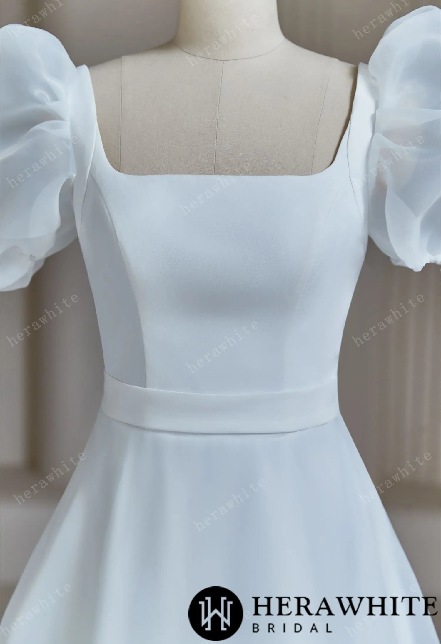 Elegant Wedding Dress With Puff Short Sleeve