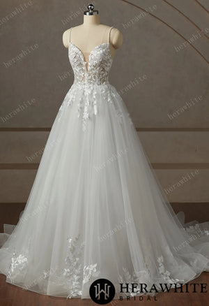 Beaded Strap Lace Tulle Wedding Dress