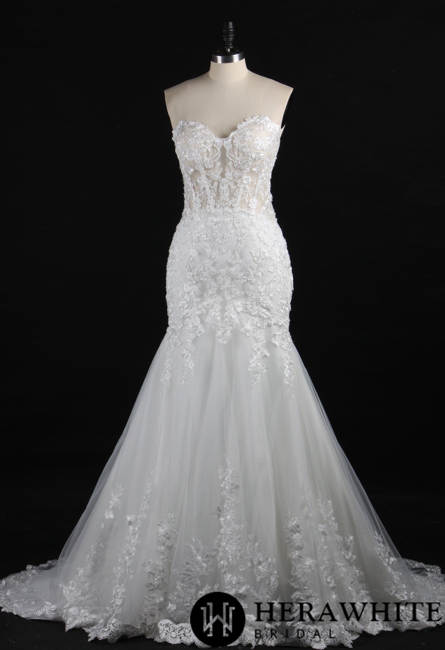 Illusion Beaded Lace Open Back Mermaid Wedding Gown