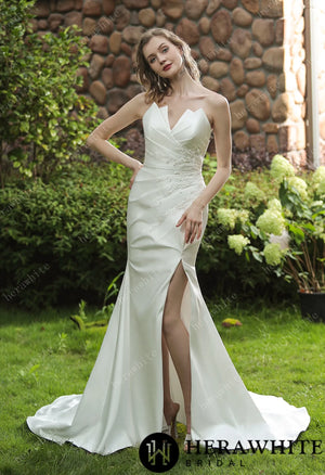 Strapless Silky Satin Wedding Dress With Detachable Overskirt