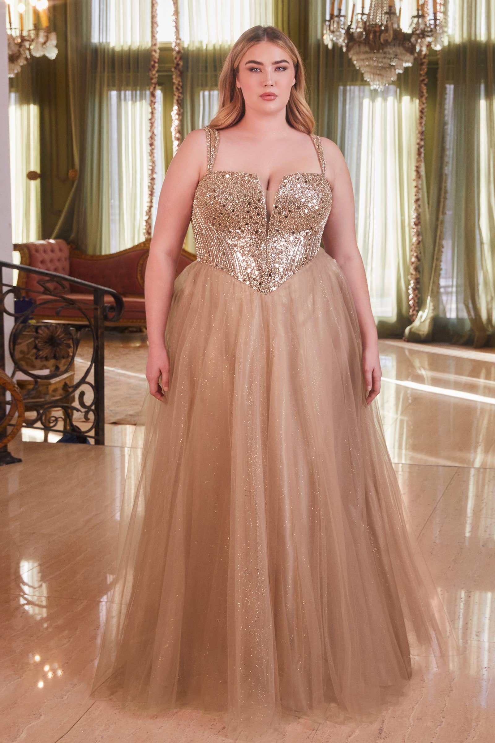 STRAPLESS A-LINE EMBELLISHED GOWN