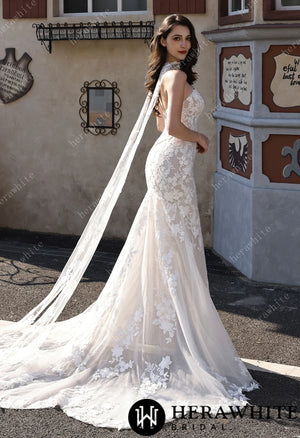 Sweetheart Neckline Floral Lace Mermaid Wedding Dress With Scarf & Optional Overskirt HW3801