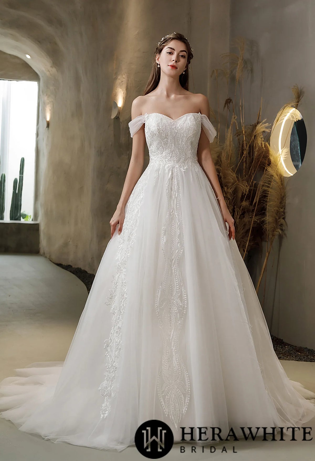 Princess Sweetheart Lace Tulle Ballgown Wedding Dress HW2526