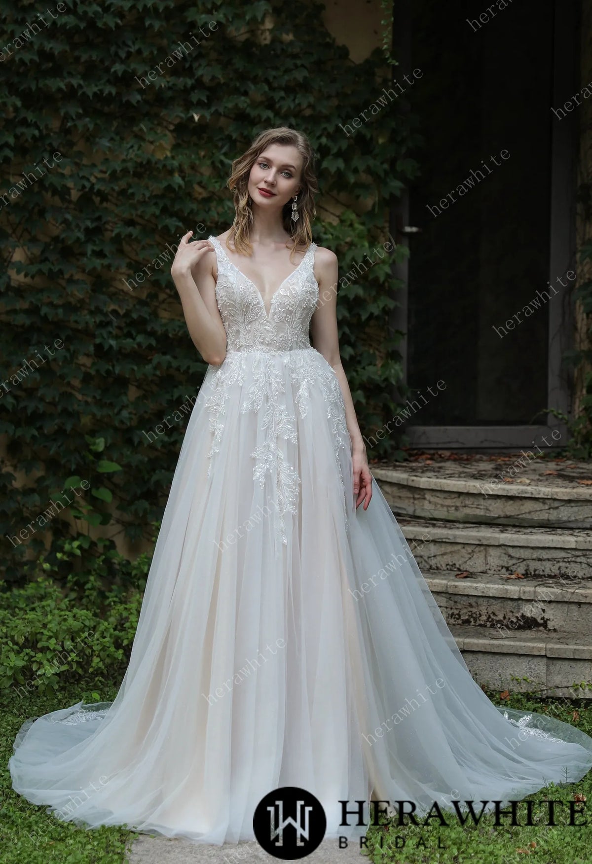 Beaded Sequins Lace And Sexy Split Wedding Dress HW3034