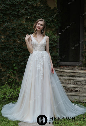 Beaded Sequins Lace And Sexy Split Wedding Dress HW3034