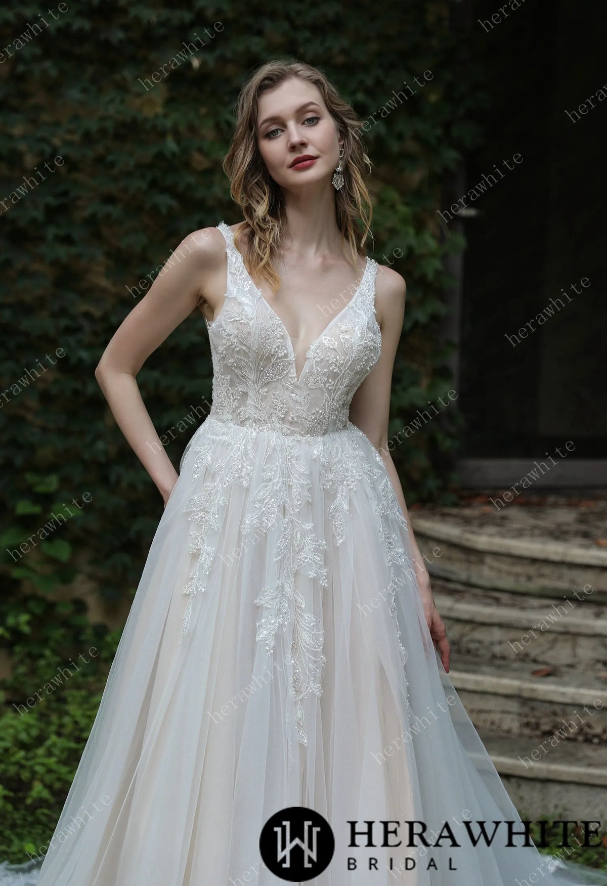 Beaded Sequins Lace And Sexy Split Wedding Dress HW3034
