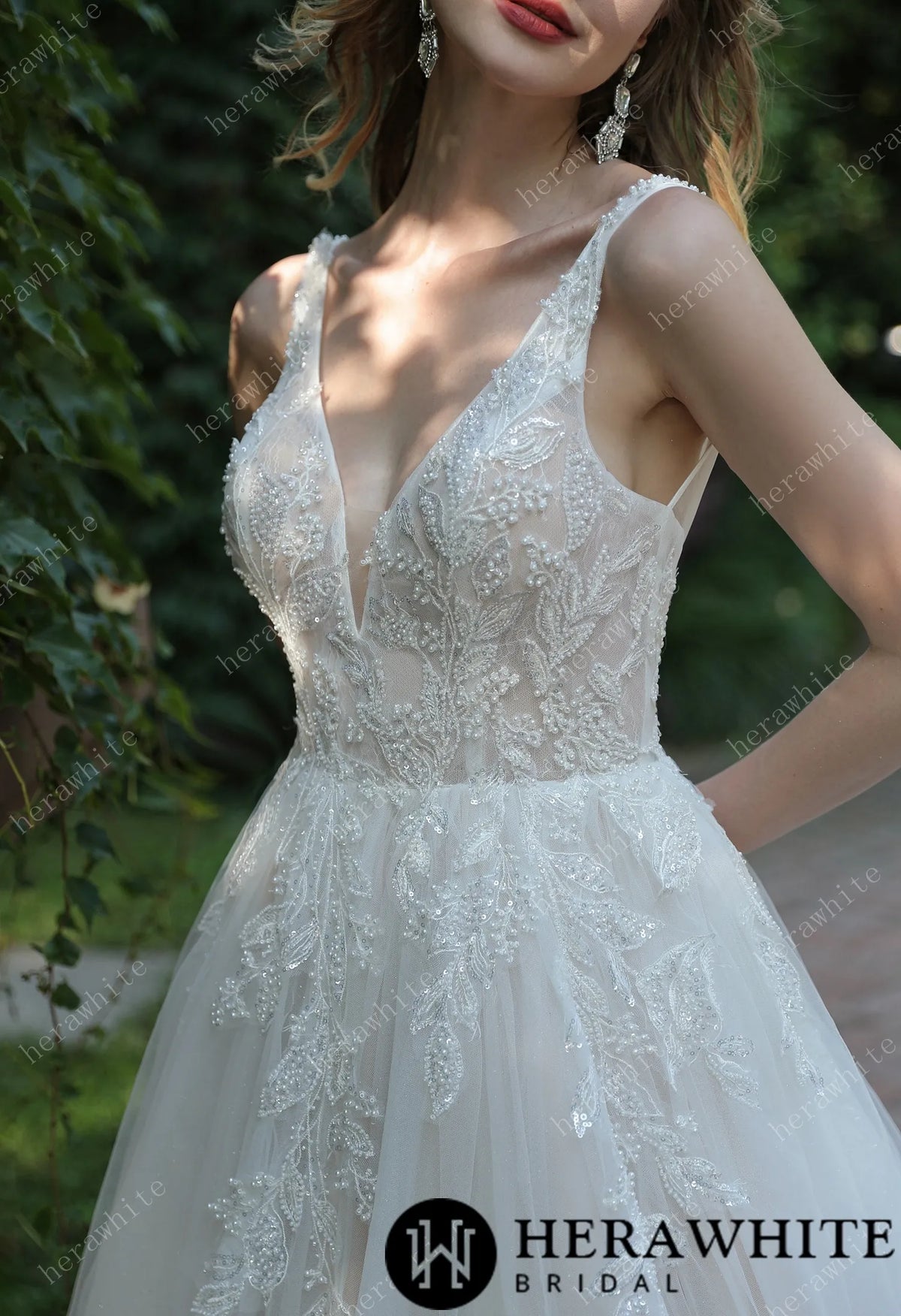 Beaded Sequins Lace And Sexy Split Wedding Dress HW3034