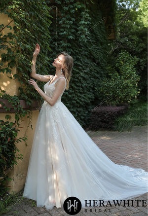 Beaded Sequins Lace And Sexy Split Wedding Dress HW3034