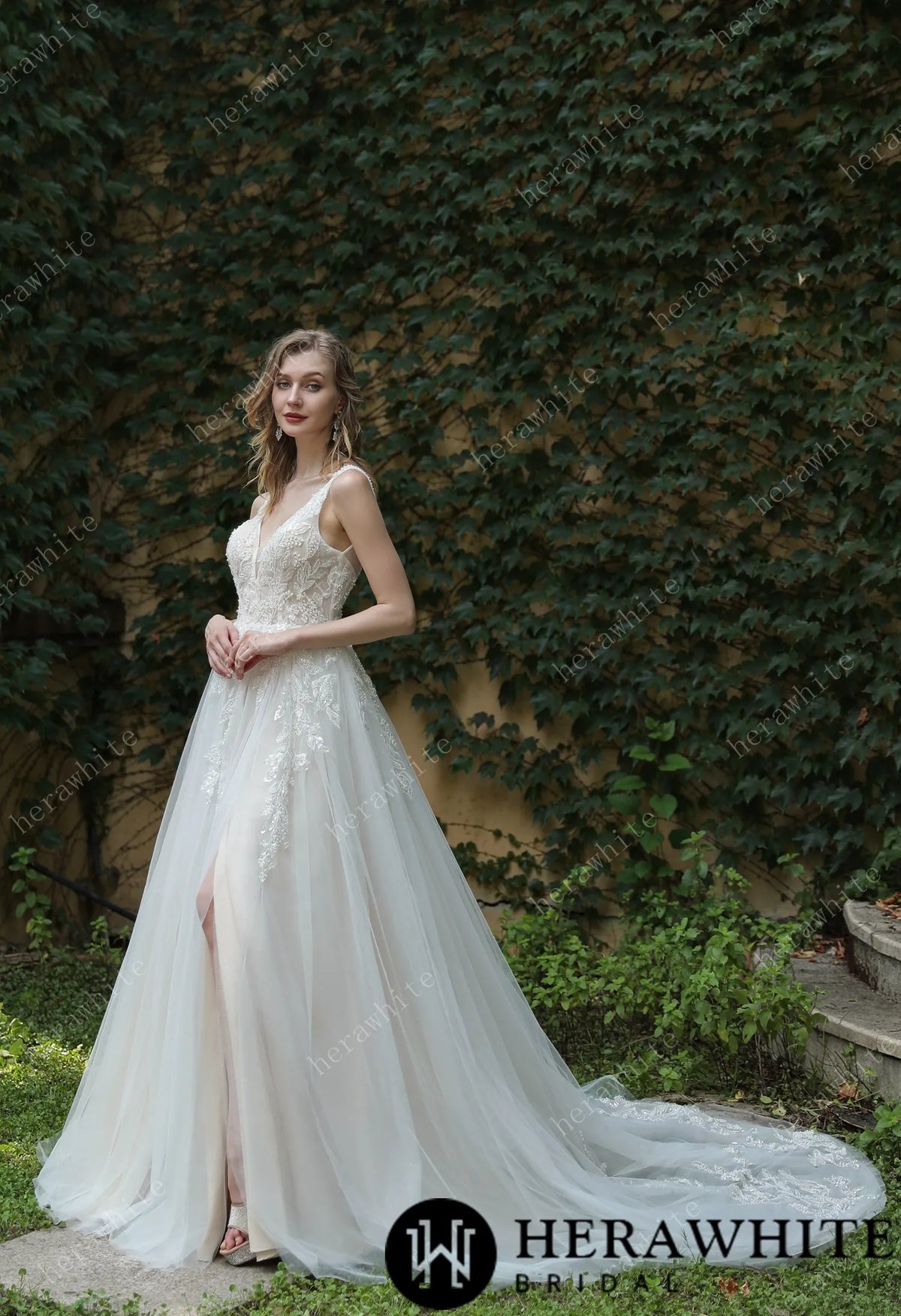Beaded Sequins Lace And Sexy Split Wedding Dress HW3034