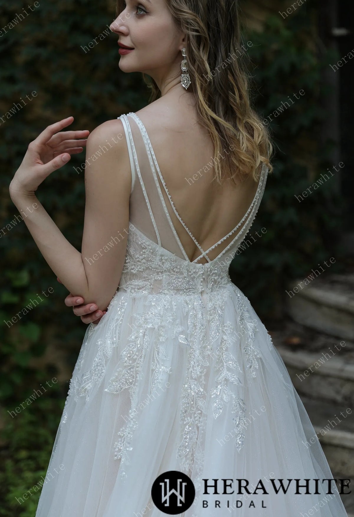 Beaded Sequins Lace And Sexy Split Wedding Dress HW3034