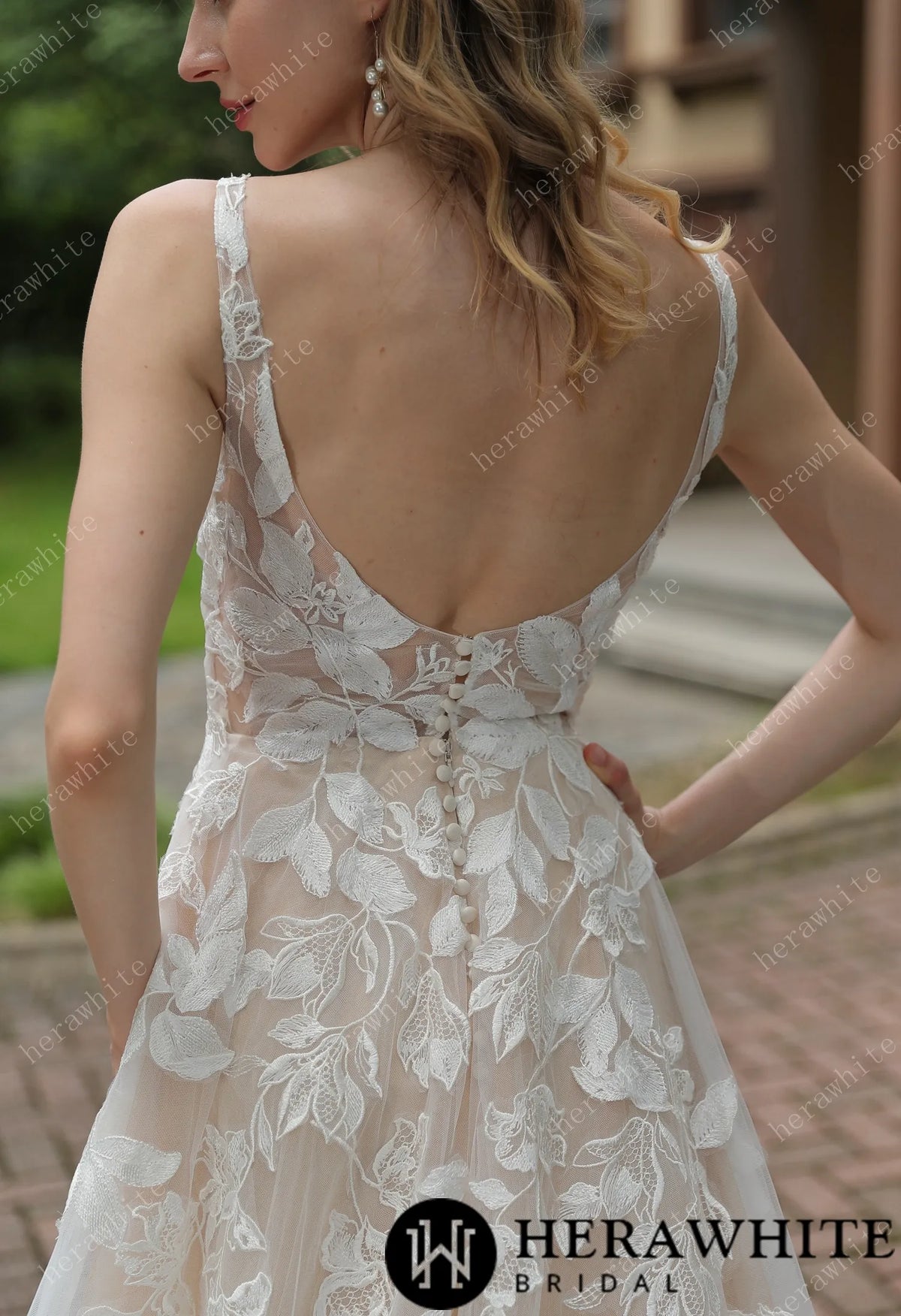 Luxurious Floral Lace  A-Line Sheer Train Wedding Dress HW3039