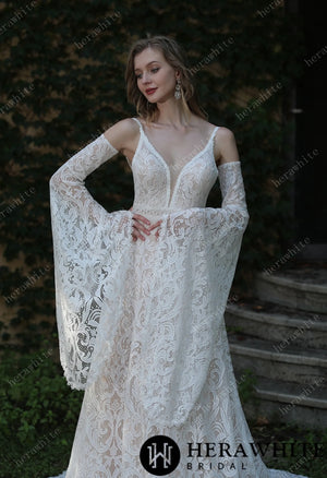 Summer Boho Lace Spaghetti Straps Wedding Dress HW3044