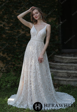 Summer Boho Lace Spaghetti Straps Wedding Dress HW3044